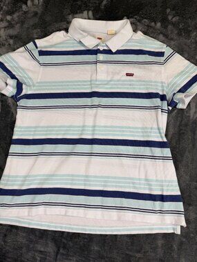 Levis Mens Standard Fit Striped Polo Shirt White & Blue XL